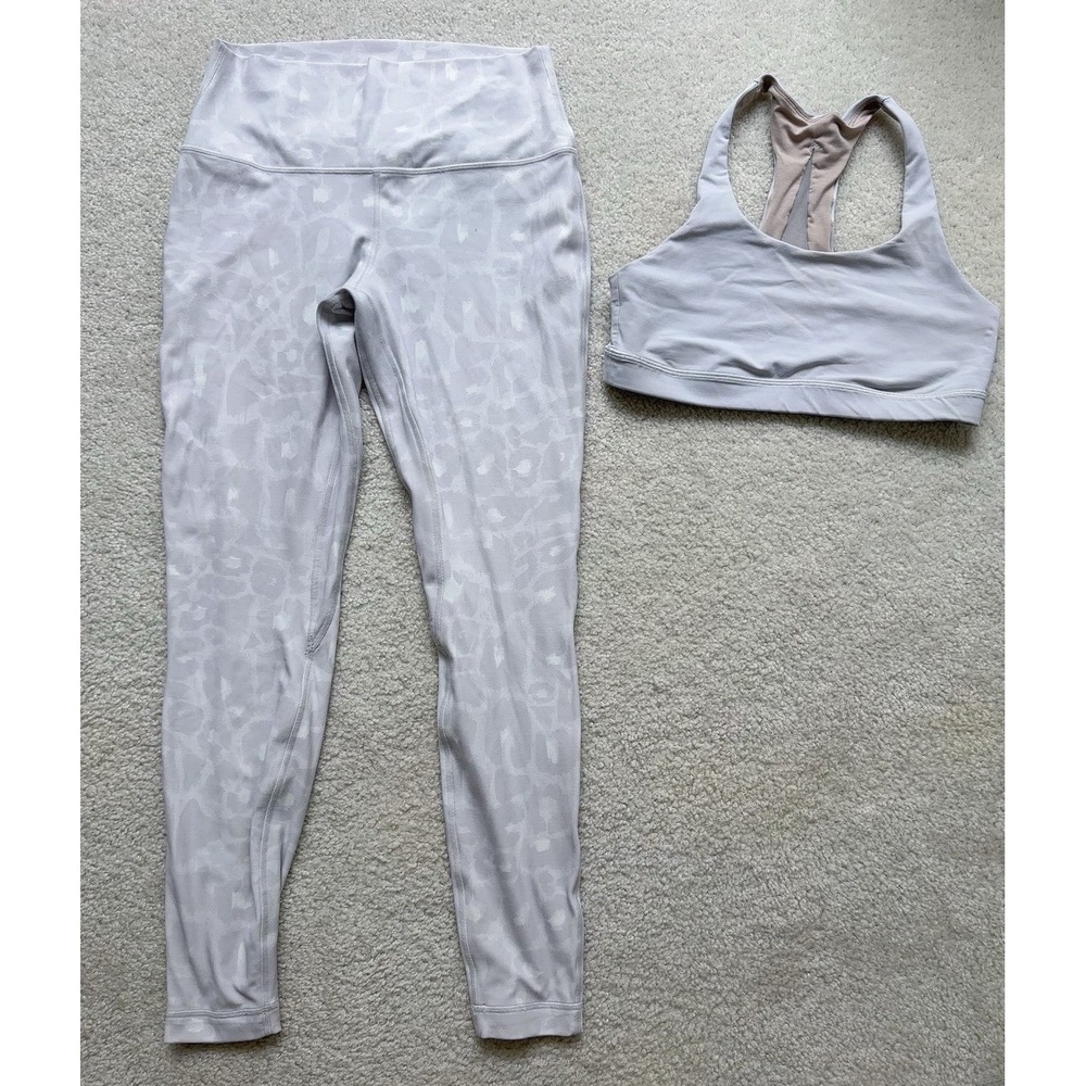 Lululemon Bundle 10 Align Crop Leggings 28" Spray Leopard Grey & Invigorate Bra